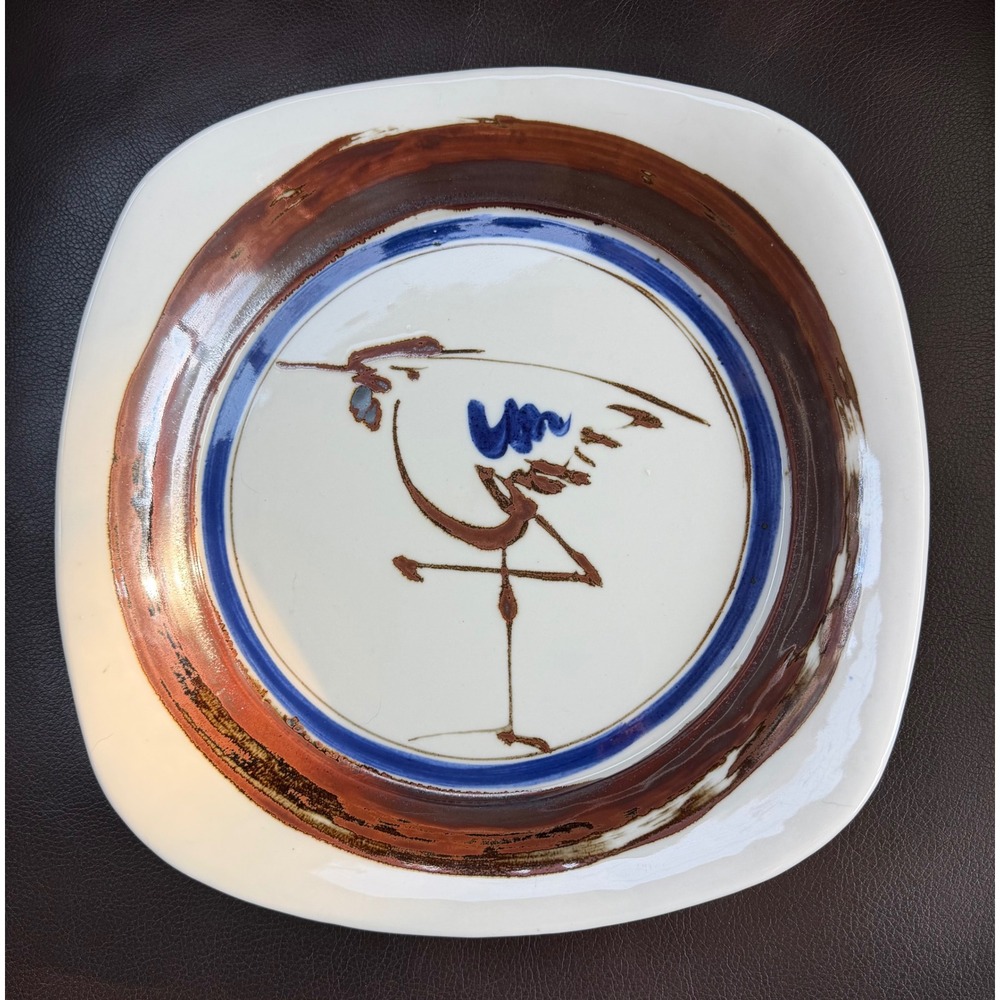 Dansk Japan Abstract Stoneware Platter Square Serving Dish Brown Blue 12.5in